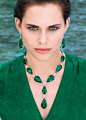 Massive, flawless Columbian emerald, diamonds, 18k gold, and platinum necklace and earrings by Graff
