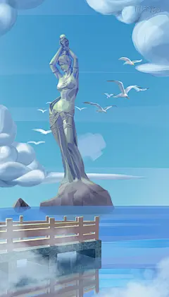 旅游景点商业插画-珠海渔女