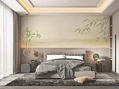 中式 竹叶 绿色 积雪 手绘  壁画 壁纸 墙画 背景墙 电视背景 床头背景 卧室 酒店