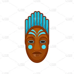 非洲或波利尼西亚面具，涂有蓝色。巫毒人的民族象征。平坦的矢量为横幅或海报的夏威夷酒吧