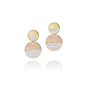 Disco Dots Yellow and Rose Gold Pave Diamond Earrings  : A nod to the days of Studio 54 in New York, glistening discs of gold form decadent designs with an anything-goes attitude in the Disco Dots Yellow and Rose Gold Pave Diamond Earrings.