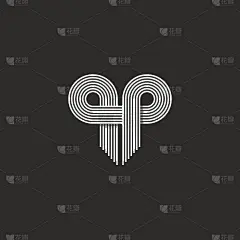 现代标志首字母QP字母组合，细平行线交织