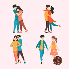 热恋情侣卡通插画  - 源文件下载【酷图网】情侣,热恋情侣,卡通情侣,情侣插画,手绘情侣,恋爱,情人节,拥抱,约会,逛街,牵手