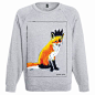 Fox with Black Crown Grey Sweatshirt by Michael Gurhy : This Fox with Black Crown Illustration is by East London based artist Michael Gurhy. Screenprinted using waterbased inks means these Unisex Sweatshirts are not only Earth Positive but also Vegan Frie