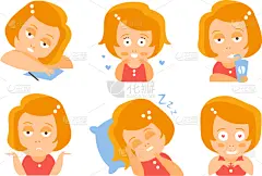 红色,女孩,疲劳的,春药,卡通,可爱的,饮料,收集,睡觉