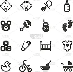 黑色和白色矢量插图的婴儿图标