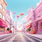 3D store street scene c4d cartoon playground e-commerce activities promotional background, light pink-based, OC rendering, HD, image size 1920:1080