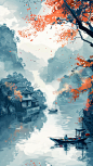 复古山水背景素材图
