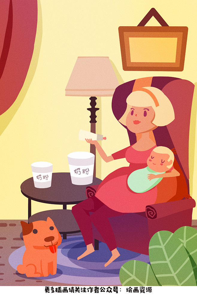 母婴插画母婴海报育儿亲子母子婴儿二胎妈妈家庭主妇海报插画展板卡通