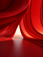 抽象的红色背景，曲线虚幻引擎5的风格，极简主义舞台设计海报