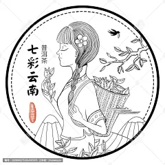 采茶姑娘普洱古树茶茶饼包装插画