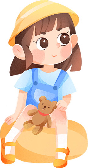 儿童夏令营手绘人物插画-抱玩具熊女孩
