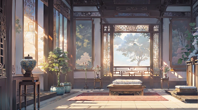 古风宫殿室内场景插画素材 AI国风背景设定图集 影视游戏概念设计-淘宝网-花瓣网