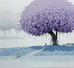 【月冥】一组来自堆糖网网友收集的插画作品，作者是越南插画家Phan Thu Trang，第一眼看到这样的作品，感觉非常清新，作者处理大树的手法，简单却有创意，颜色安排非常出彩，看见这些颜色各异的大树，