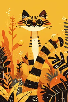 猫咪手绘小黑猫插画素材