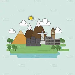 旅游地标概念矢量插图。