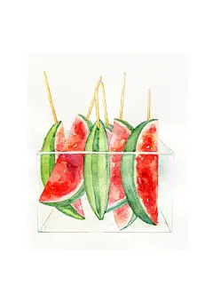 快到吃西瓜的季节了-一世核桃儿_水彩_涂鸦王国插画