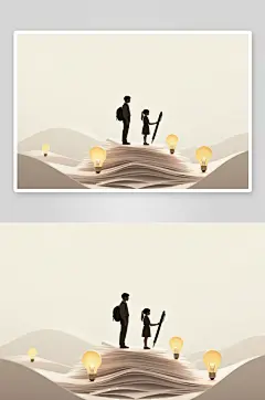 灯泡钢笔剪影教师节老师学生创意场景插画