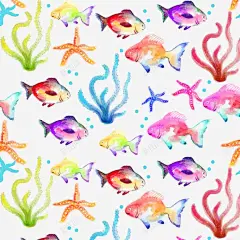 水彩绘水草海星和鱼 平面电商 创意素材