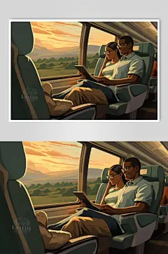 AI数字艺术春运回家坐车人物插画