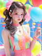 Realistic 3d cartoon style rendering, girl, summer trend fashion clothing, candycolor clothes, new pop portrait, fashion illustration,vibrant colors, neon realism, made by POP-Mart, glossy and delicate, clean background, 3d rendering, OC rendering，8K