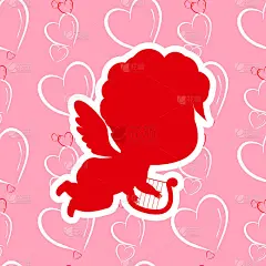 丘比特，爱情的象征和情人节，用竖琴，红色贴纸。标签，卡片，海报，环保袋和服装的概念。