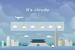 古楼城门 高楼大厦 海洋帆船 舒适温度 名胜古迹 天气插图插画-旅游出行-插画图形素材-酷图网