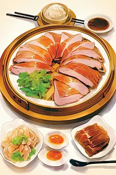 AI数字艺术美味北京烤鸭鸭子美食插画