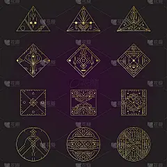 几何形状，抽象的向量装饰金框架。时髦的线条风格1920设计。豪华封面平面海报宣传册设计。优雅的标识和