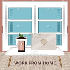 在家工作海报。家庭办公室