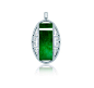 Jadeite Pendant 18K white gold pendant inset with rectangular shaped Imperial Green Jadeite and surrounded with a Ruyi* pave diamond pattern with 189 round brilliant cut diamonds for a total weight of 1.32ct. *Ruyi literally translated, means “as you wish