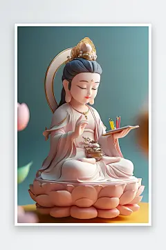 AI奶茶咖啡潮流神话佛祖观音IP形象插画