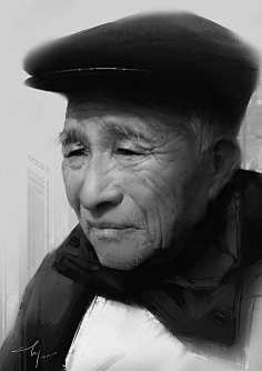 家有一老-若是孤岛_黑白,写实,人像,老人,厚涂,板绘_涂鸦王国插画轮回