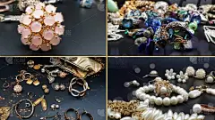 珠宝金银翡翠奢侈品女装配饰礼品蓝色绿色宝石抽象背景销售广告横幅海报套装