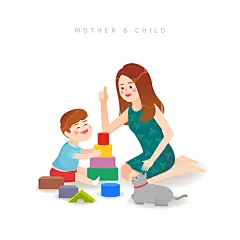 手绘亲子时光插画温馨家庭母亲孩子玩耍家教郊游打扫EPS矢量素材-淘宝网