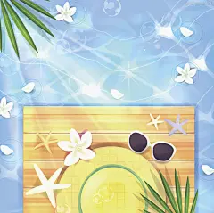 手绘夏日海滩旅游平面广告高清素材 夏日 平面广告 手绘背景 插画 旅游 木板 水纹 海滩 眼镜 绿叶 阳光 背景 设计图片 免费下载