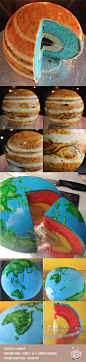Rhiannonhi是一位自学成才的厨师，日前他制作了一个星球主题的蛋糕，将土星和地球的轮廓、地表特征反映到了蛋糕上，可谓说是秀色可餐。