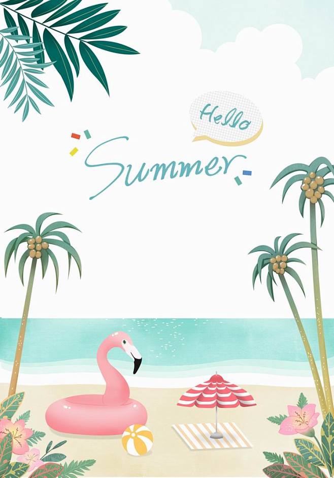 夏季夏天旅游旅行度假休闲游泳自然海报海边...
