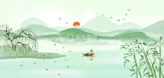 春天柳树山水水墨高清模板免费下载-趣麦麦图