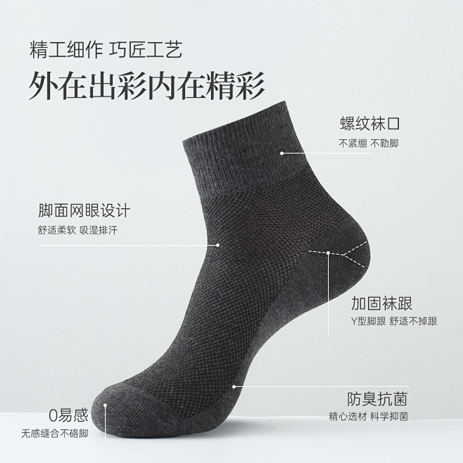 4双装商务网眼透气男袜子抑菌防臭短袜船袜...