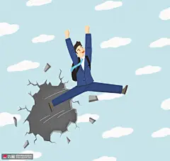 西装男士冲破墙壁蓝天白云人物插画 人物插画 商务男女