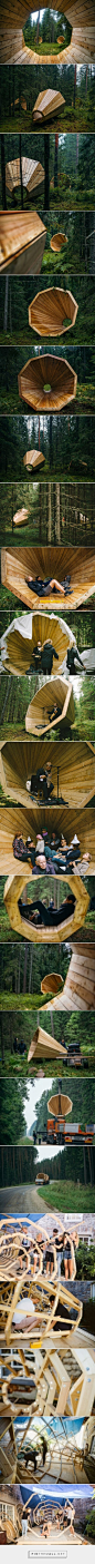 estonian students amplify forest ambiance with megaphone-like library spaces - created via http://pinthemall.net