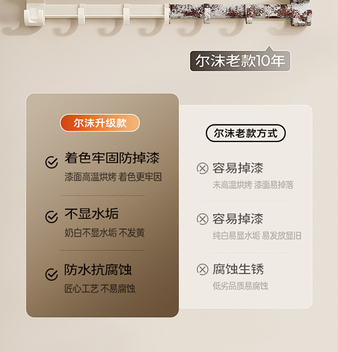 奶油风毛巾架卫生间免打孔浴室置物架太空铝...