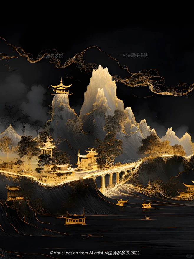 东方美学-鎏金山水|国风山水风景插画 - 小红书-花瓣网