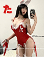 【babyshop】圣诞礼物兔～可爱毛绒蝴蝶结露背深V开叉燕尾兔女郎-淘宝网