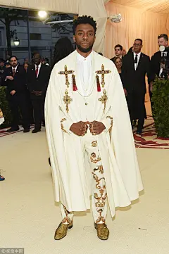 #MetBall#从头闪到脚的秘密，不止8个金戒指那么简单。查德维克·博斯曼的造型，头发和胡子里都是闪粉 ​​​​