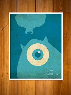 【印刷设计】 皮克斯海报 玩具总动员、怪兽公司、机器人Wall－E等等，这些可爱的卡通形象被Poster Explosion公司的设计师重新制作，抽象为色块和轮廓，可爱生动。