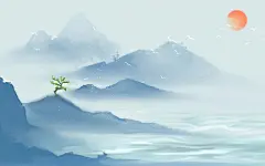 手绘古风意境水墨山水插画古风中国风唯美山水风景