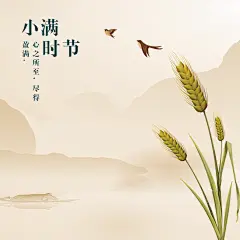 小满节气祝福问候古风手绘方形海报