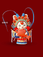 3D国潮立体兔年C4D京剧国粹兔子模型锦鲤年年有余图片_潮国创意